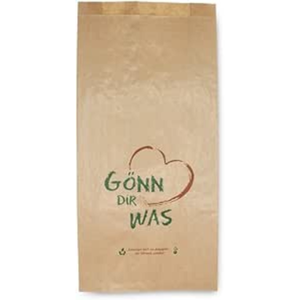 Bäckerbeutel "Gönn Dir was", 20+7x41 cm, Faltenbeutel 500 Stk., braun