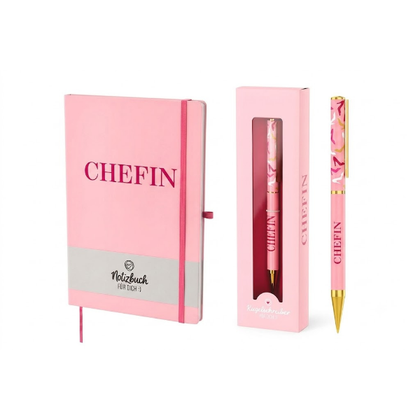 Notizbuch und Kugelschreiber "Chefin" als Bundle, VE: 4 Stk.