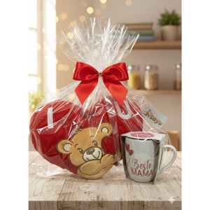 Geschenkset: Herzkissen "I love you" + 250 ml Tasse "Beste Mama"