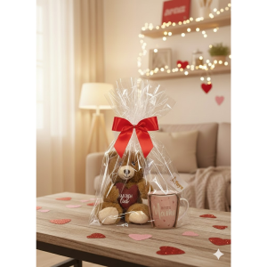 Geschenkset: Teddybär "Hab dich lieb" + 250 ml Tasse "Supermama"