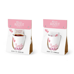 Geschenkset "Auszeit - Beste Mama", bestehend aus Tasse, Tee, Schokolade, VE: 4 Stk.