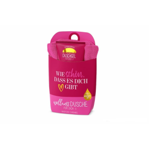 Geschenkset: Wellnessdusche "Wie schön, dass es dich gibt", bestehend aus Handtuch + Duschgel