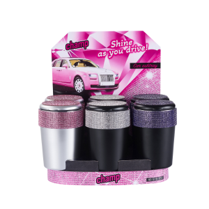 Champ Strass-Aschenbecher f. Auto, 3-fach sortiert, VE: 6 Stk.