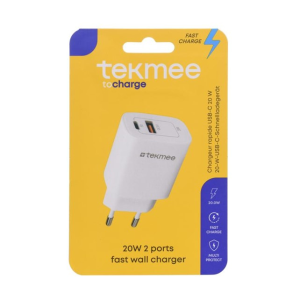 Tekmee Schnellladegerät, Dual-Port, Typ C/USB, 20 W, VE: 5 Sk.