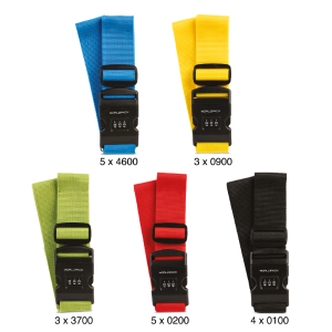 Koffergurt mit Zahlenschloss, Worldpack, 4-fach farbl. sortiert, VE: 20 Stk.