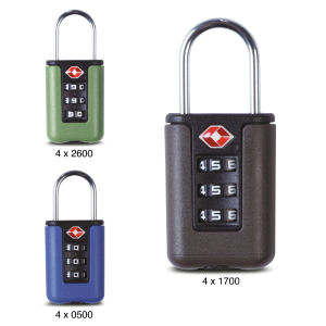 TSA-Zahlenschloss, Worldpack Gepäckschloss, 3-fach farbl. sortiert, VE: 12 Stk.