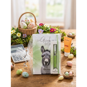 Geschenkset: Notizbuch + Kugelschreiber "Zum Gl&uuml;ck gibt es dich - Esel", VE: 4 Stk.