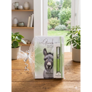 Geschenkset: Notizbuch + Kugelschreiber "Zum Glück gibt es dich - Esel", VE: 4 Stk.
