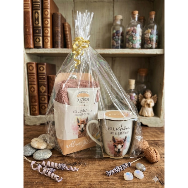 Geschenkset: Wellnessdusche + Tasse "Voll schön, dass es dich gibt - Lama", VE: 2 Stk.