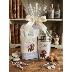 Geschenkset: Wellnessdusche + Thermobecher "Es sind die kleinen Dinge... - Dackel", VE: 2 Stk.