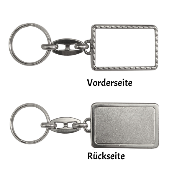 Schlüsselanhänger aus Metall mit Bordüre und individuellem Druck, VE: 12 / 48 / 96 Stk. – Bild 2