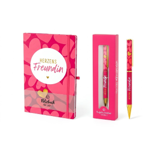 Notizbuch und Kugelschreiber "Herzenfreundin" als Bundle, VE: 4 Stk.