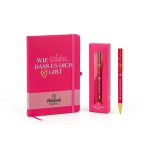 Notizbuch und Kugelschreiber "Wie schön, dass es dich gibt" als Bundle, VE: 4 Stk.