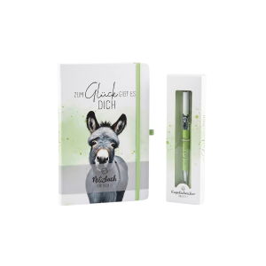 Notizbuch und Kugelschreiber "Zum Glück gibt es dich - Esel" als Bundle, VE: 1 Stk.