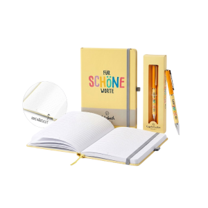 Notizbuch und Kugelschreiber "Schöne Worte" als Bundle, VE: 4 Stk.
