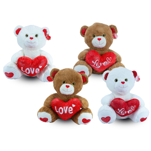 Bär mit Herz "Love", 18 cm, 2-fach sortiert, braun/weiß, VE: 2 Stk.