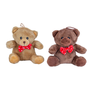 Bär mit Schleife, 2-fach sortiert, hell-/dunkelbraun, 14cm, VE: 2 Stk.