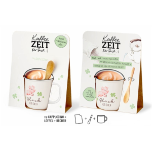 Kaffeezeit "Glück für dich", Set bestehend aus Tasse, Löffel, Cappuccino, VE: 2 Stk.
