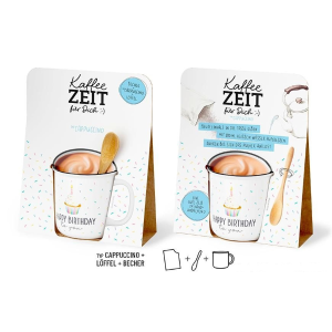 Kaffeezeit "Happy Birthday", Set bestehend aus Tasse, Löffel, Cappuccino, VE: 2 Stk.