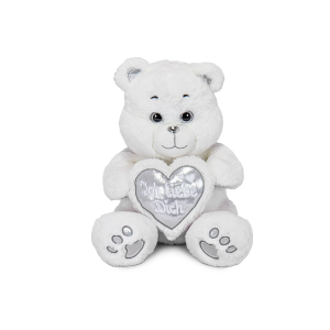 Plüsch Bär weiß XL, silbernes Herz mit "Ich liebe dich", 60 cm
