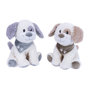 Hund mit Schal, 2-fach sortiert, weiß/braun, 23 cm, VE: 2 Stk.