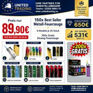 Feuerzeug-Aktion: 150 Metall-Feuerzeuge + 200 Einwegfeuerzeuge gratis