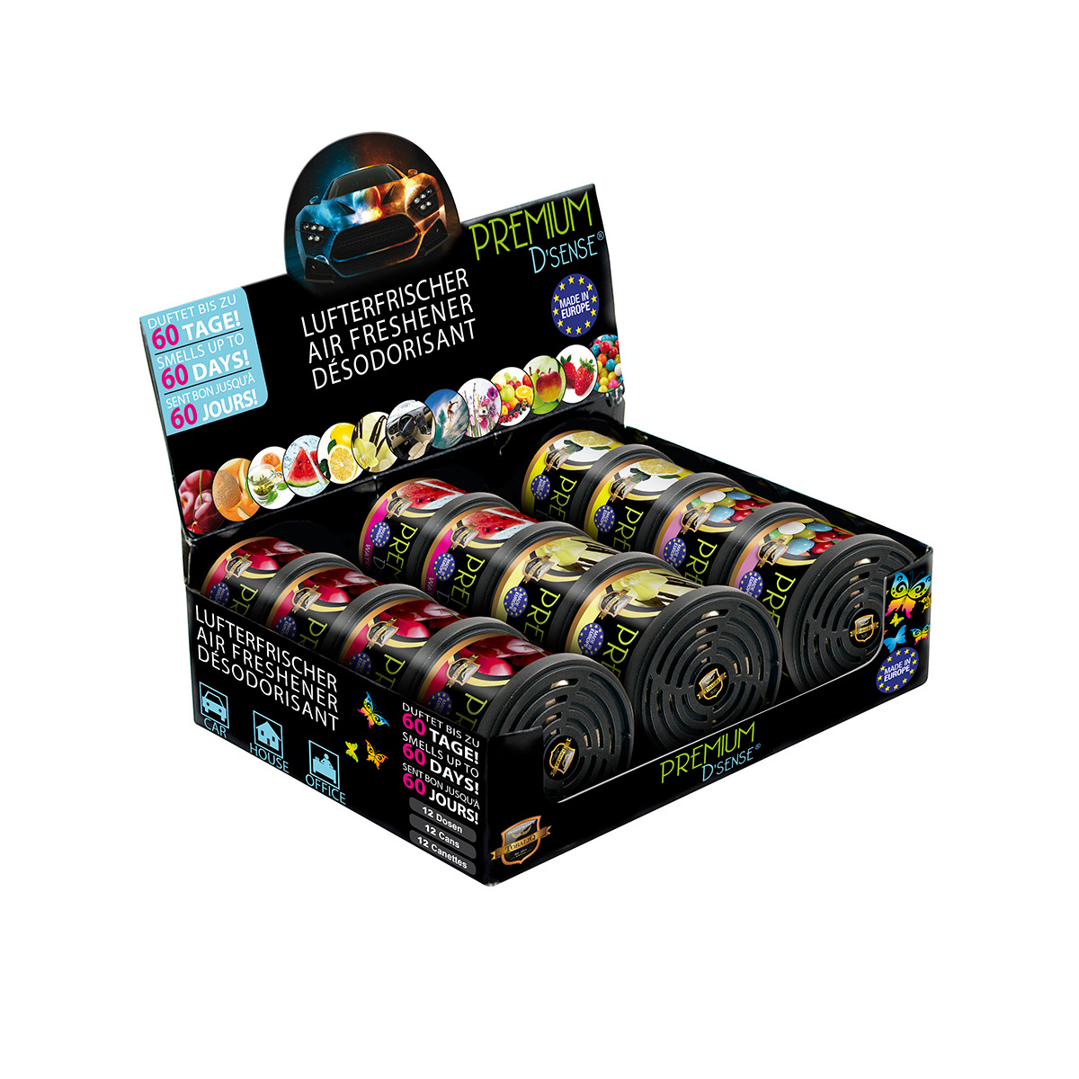 Lufterfrischer "Premium D'Sense" 15er Display Mix 3, 6 Aroma